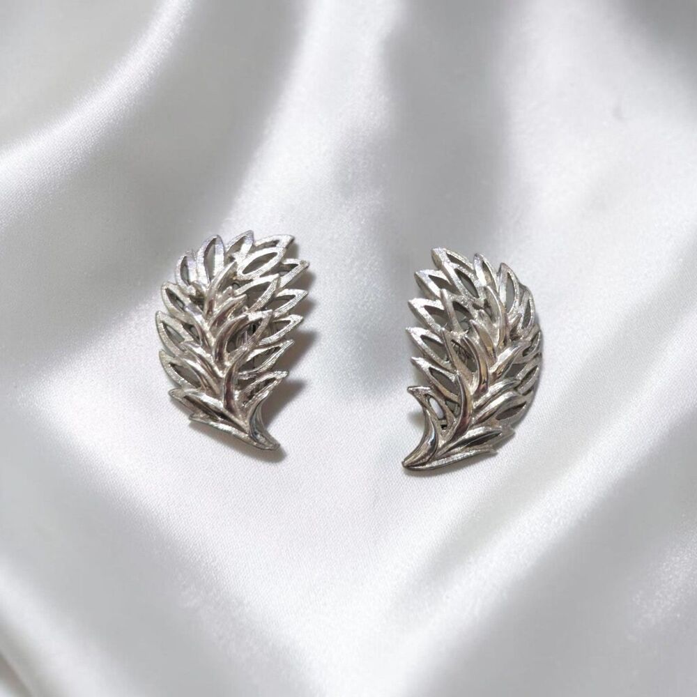 Vintage Silver Tone Clip On Earrings, Openwork Botanical Statement Jewelry